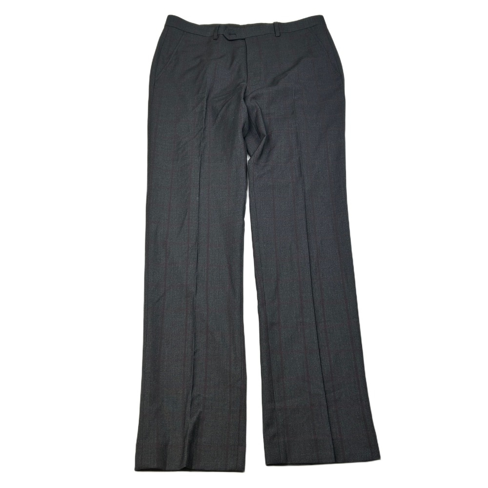 Alfani Slim Fit Dress Pants Mens 34x34  Grey Burgundy Plaid Career‎ NEW